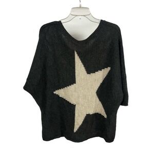 360 Sweater Women's Ziggy Black Star Knit Merino Wool Alpaca Relaxed Fit- Size M